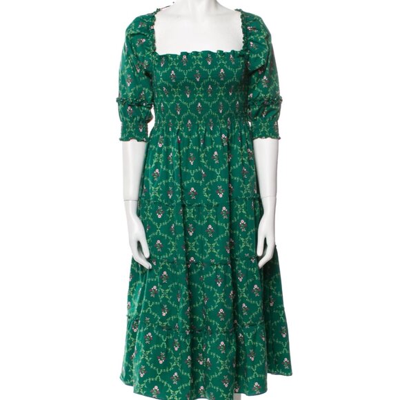 Hill House - The Nesli Nap Dress - Emerald Trellis / XS - Picture 2 of 7